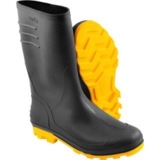 BOTA PVC PRETA SOLADO AMARELO CANO MÉDIO S/ FORRO Nº 44/45
