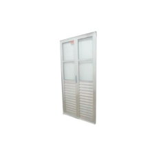 PORTA ALUMÍNIO 2 FOLHAS VENEZIANA 210X120CM 2 VIDROS CANELADOS