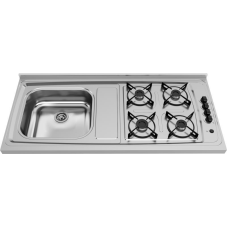 PIA FOGÃO INOX AÇO 430 1,20M X 54,5CM ESQUERDA 4 BOCAS DIREITA AUTOMÁTICO