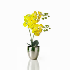 ARRANJO DE ORQUÍDEA REAL TOQUE COM VASO ESPELHADO LUXUOSO - AMARELO DE R$ 77,99 POR
