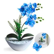 ARRANJO DE ORQUÍDEA ARTIFICIAL COM VASO BARCA LUXUOSO - AZUL DE R$ 77,99 POR