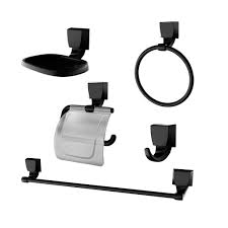 KIT BANHEIRO PVC 5 PEÇAS ATTIC QUADRA PRETO 2000 F24